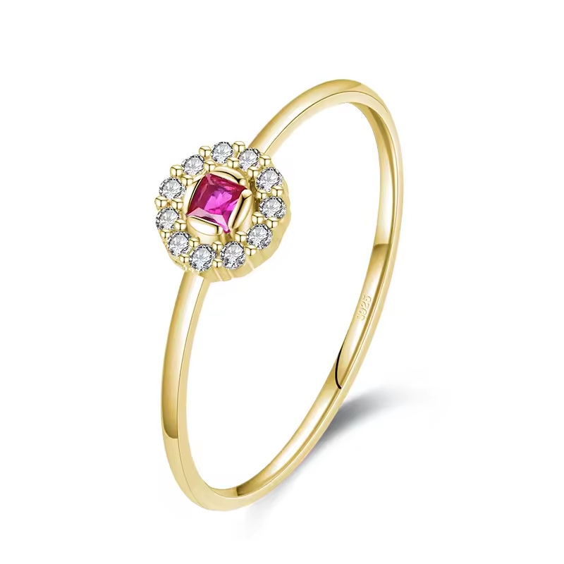 Ring 18kt Verguld Zilver | Zirconia Pink Flower