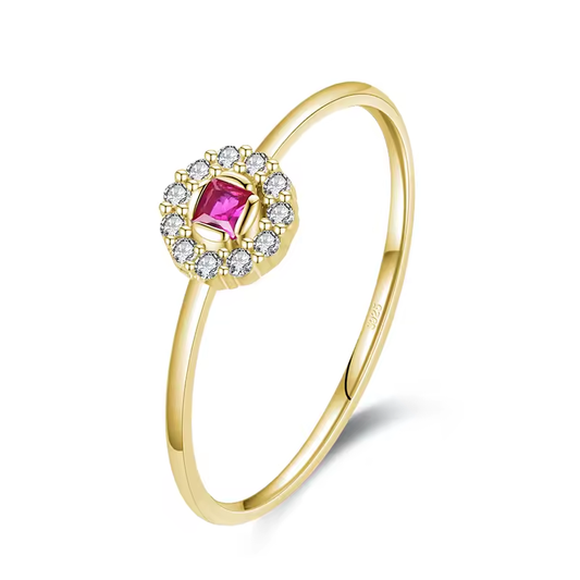 Ring 18kt Verguld Zilver | Zirconia Pink Flower