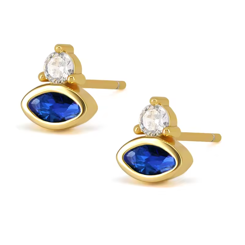 Oorringen 18kt Verguld Zilver | Blue Zirconia Studs