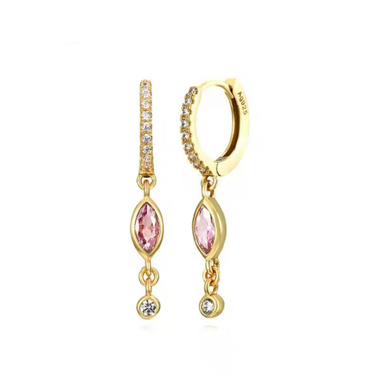 Oorringen 18kt Verguld Zilver | Pink Dangle Hoops