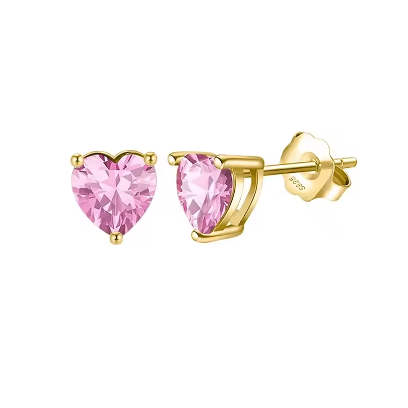 Oorringen 18kt Verguld Zilver | Pink Heart Studs