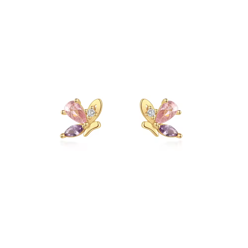 Oorringen 18kt Verguld Zilver | Zirconia Butterfly Studs