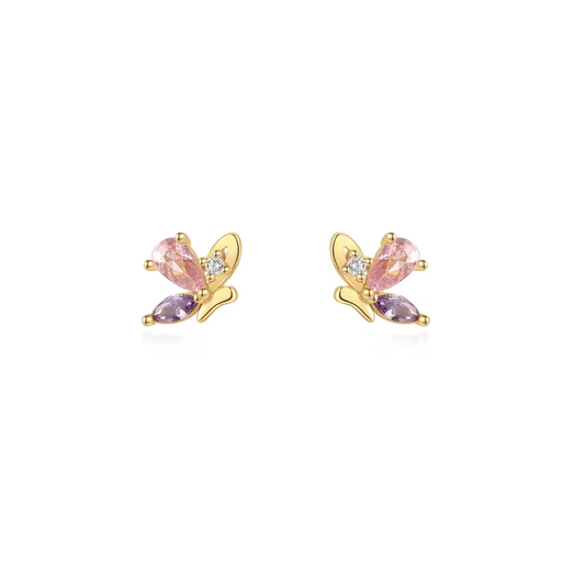 Oorringen 18kt Verguld Zilver | Zirconia Butterfly Studs
