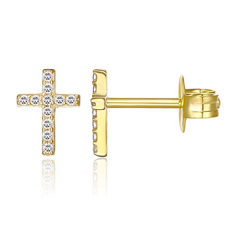 Oorringen 18kt Verguld Zilver | Zirconia Cross Studs