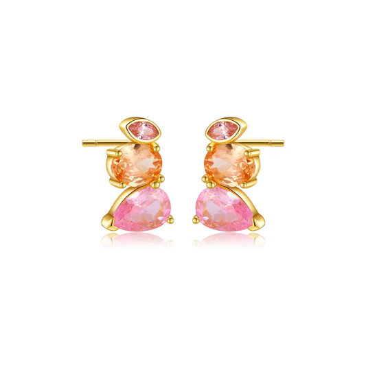 Oorringen 18kt Verguld Zilver | Pink Zirconia Studs