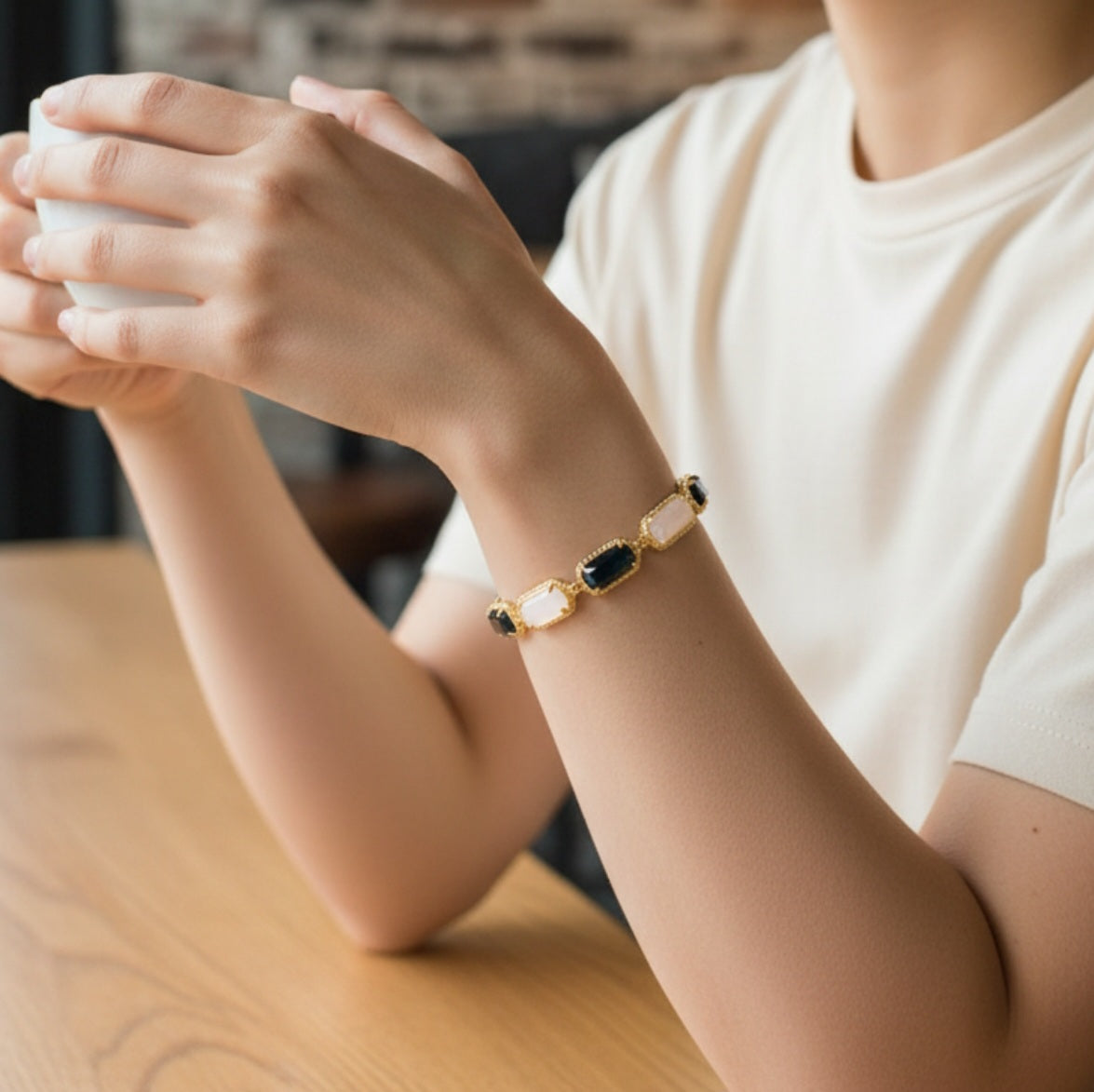 Armband 24kt Verguld | White - Black