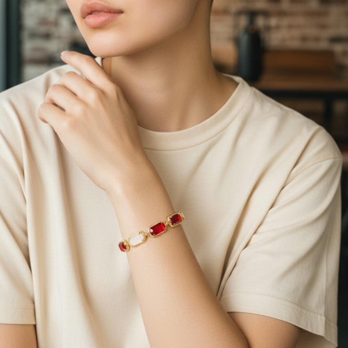 Armband 24kt Verguld | White - Red