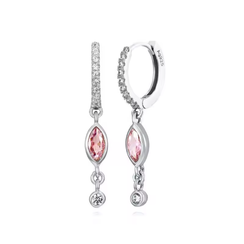 Oorringen 18kt Verguld Zilver | Pink Dangle Hoops