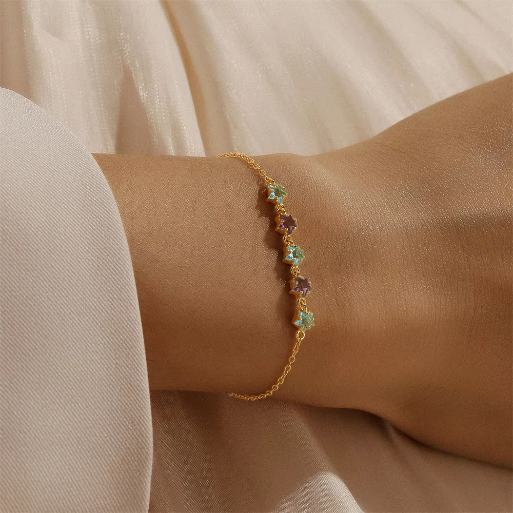 Armband 18kt Verguld Zilver | Purple/Blue Star