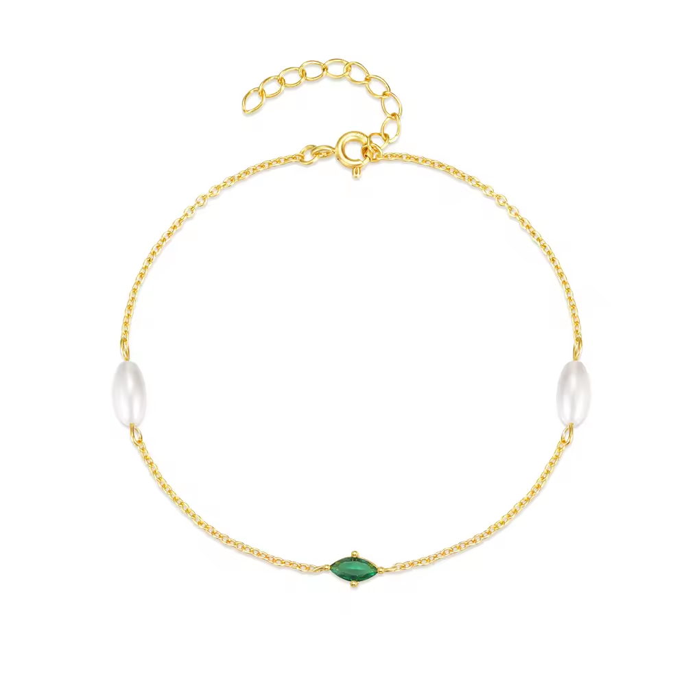 Armband 18kt Verguld Zilver | Green Zirconia/Pearl