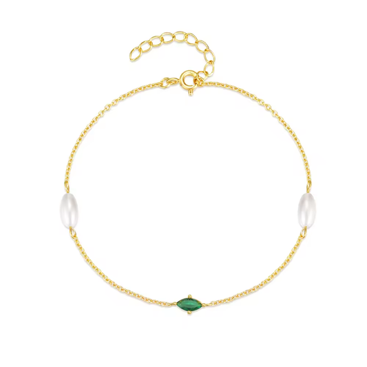 Armband 18kt Verguld Zilver | Green Zirconia/Pearl