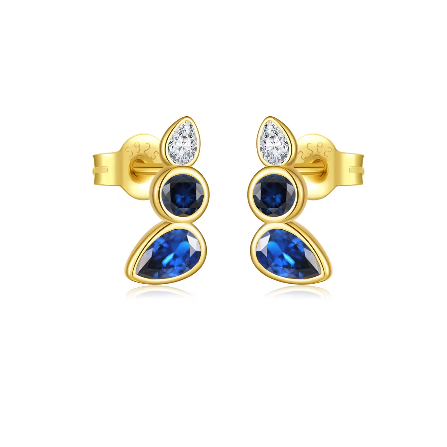 Oorringen 18kt Verguld Zilver | Blue Zirconia Studs