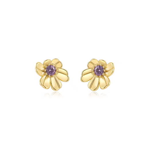 Oorringen 18kt Verguld Zilver | Purple Zirconia Flower Studs