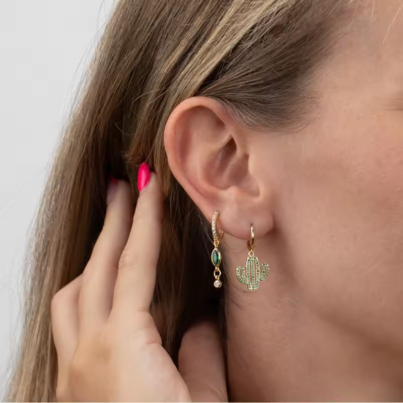 Oorringen 18kt Verguld Zilver | Pink Dangle Hoops