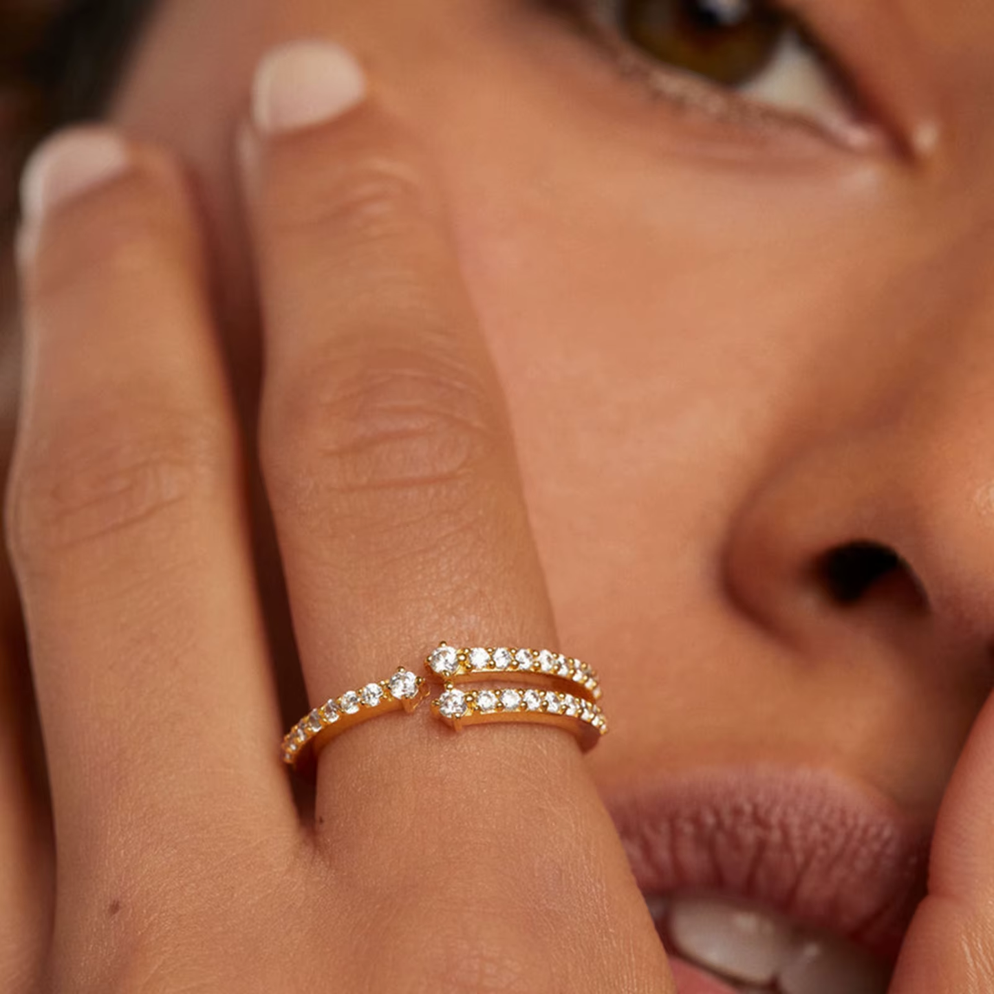 Ring 18kt Verguld Zilver | Zirconia Double Open