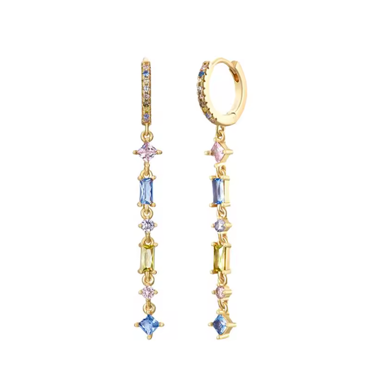 Oorringen 18kt Verguld Zilver | Colorful Zirconia Dangle Studs