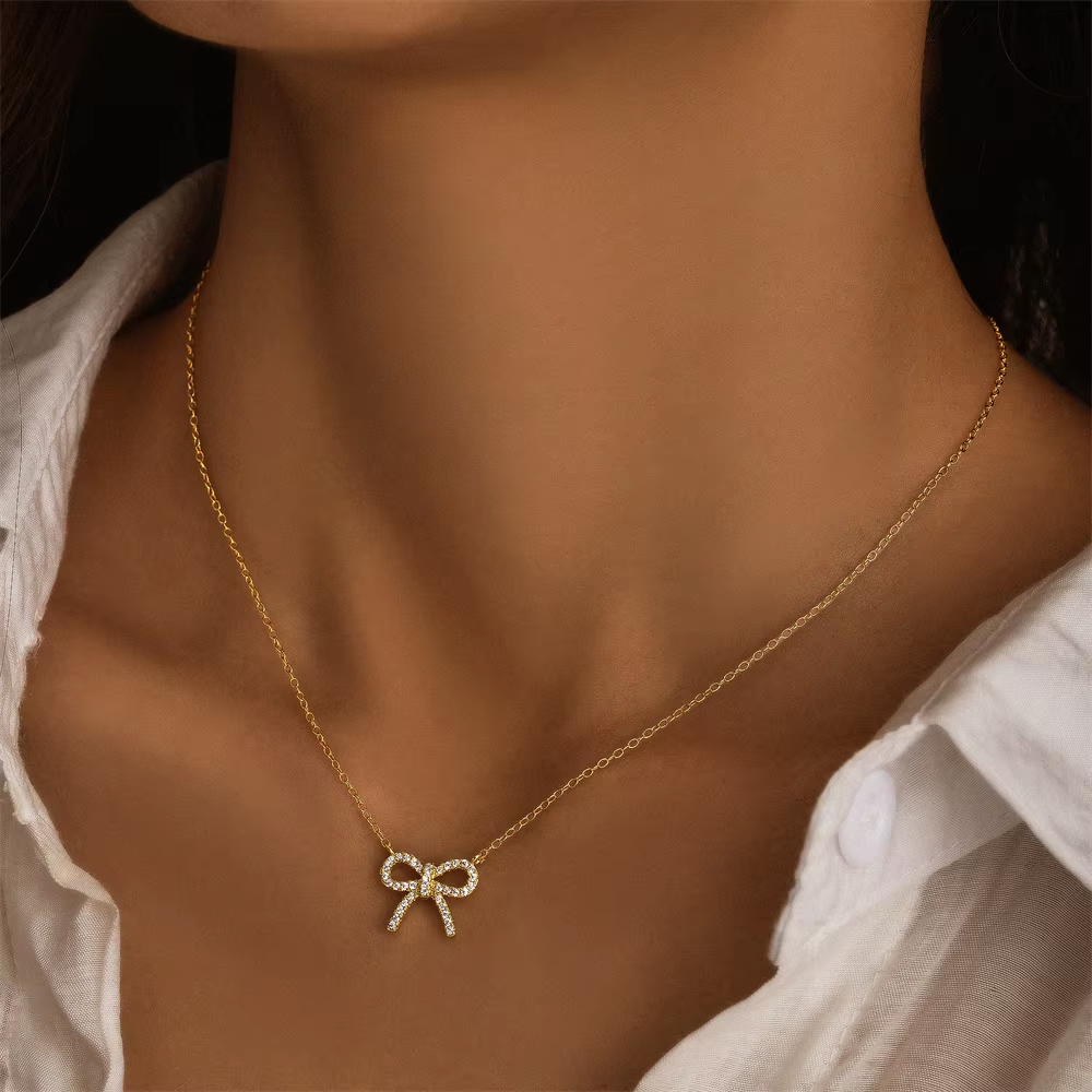 Ketting 18kt Verguld Zilver | Zirconia Bow