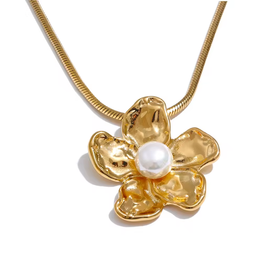 Ketting Edelstaal | Bloem - Parel