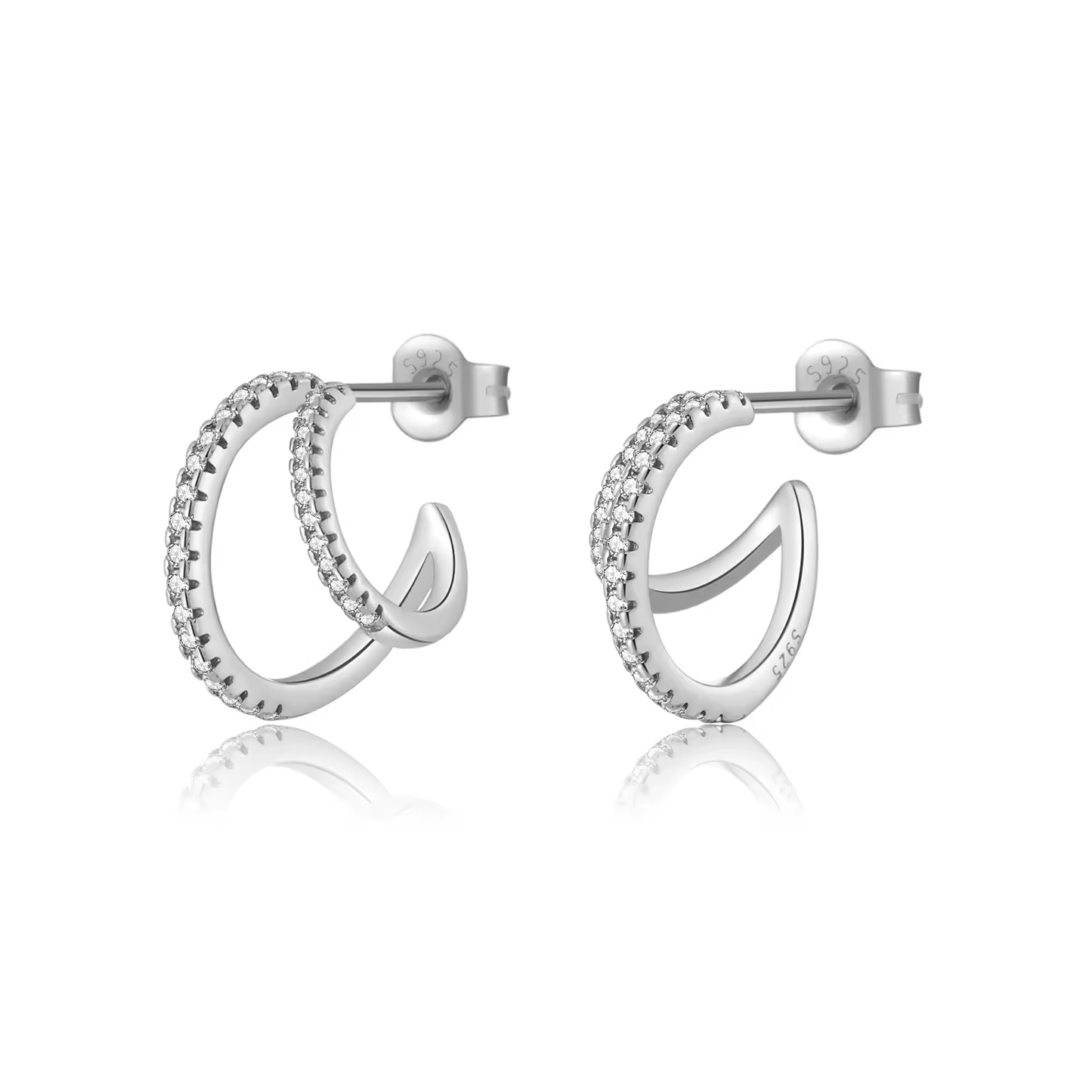 Oorringen 18kt Verguld Zilver | Zirconia Double Hoops