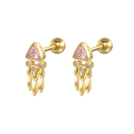 Oorringen 18kt Verguld Zilver | Pink Dangle Studs