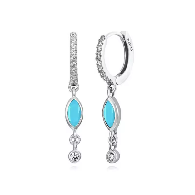 Oorringen 18kt Verguld Zilver | Turquoise Dangle Hoops