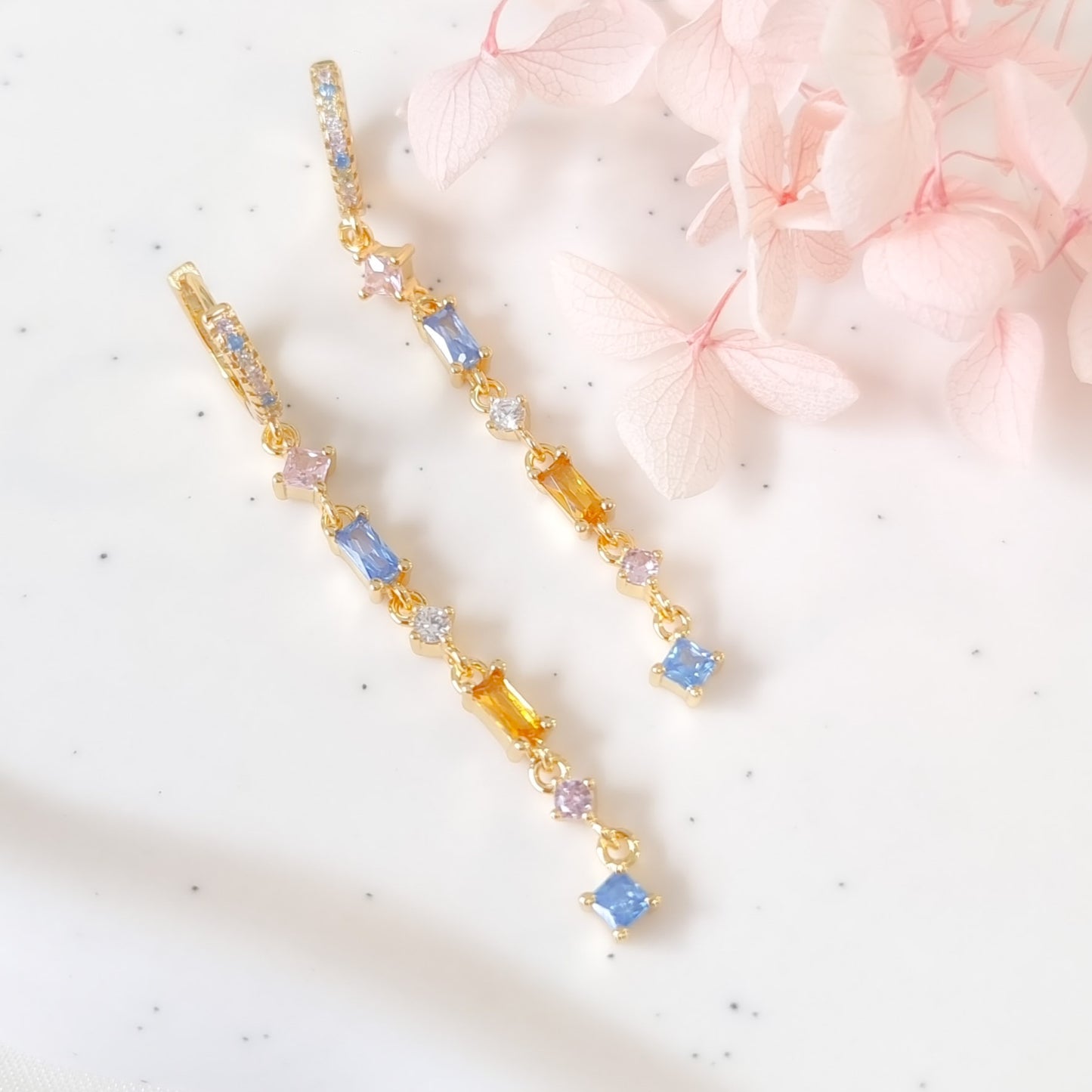 Oorringen 18kt Verguld Zilver | Colorful Zirconia Dangle Studs