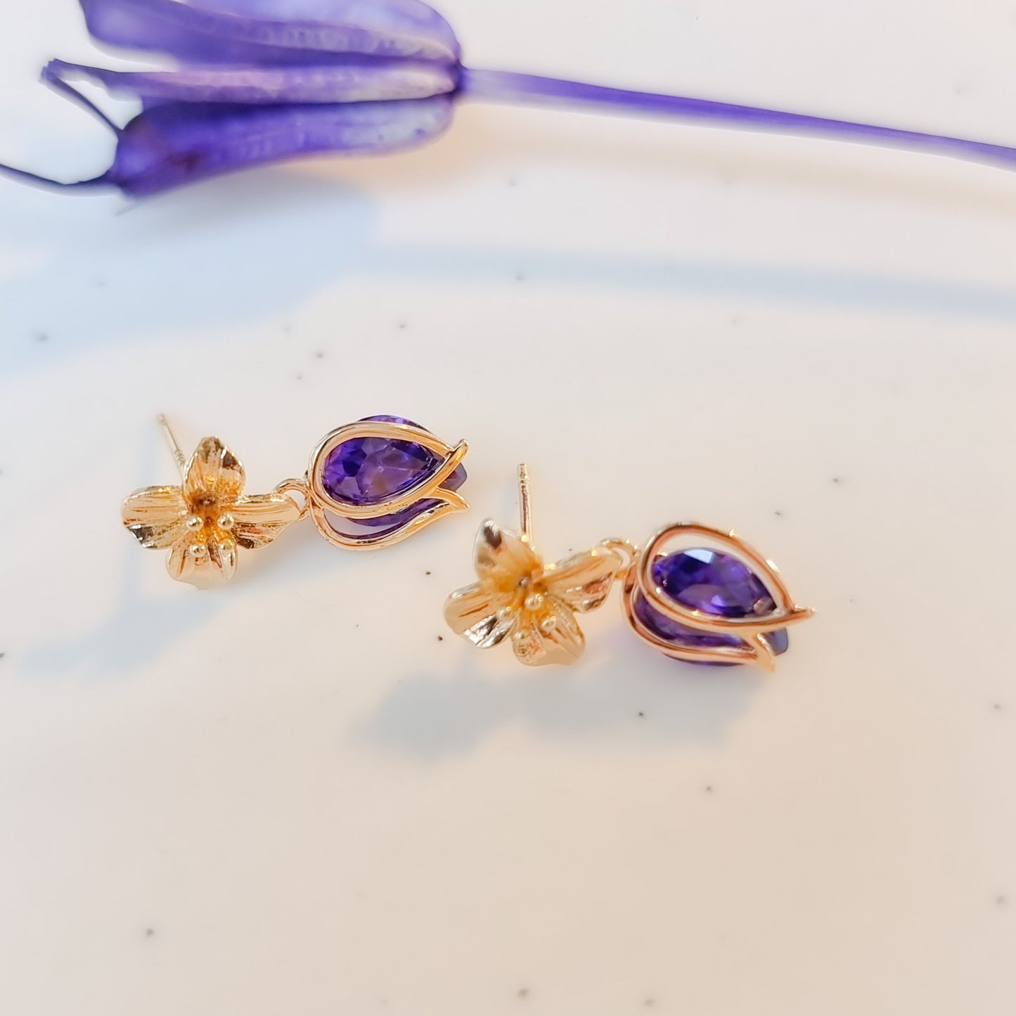 Oorringen 24kt Verguld | Purple Drop Studs