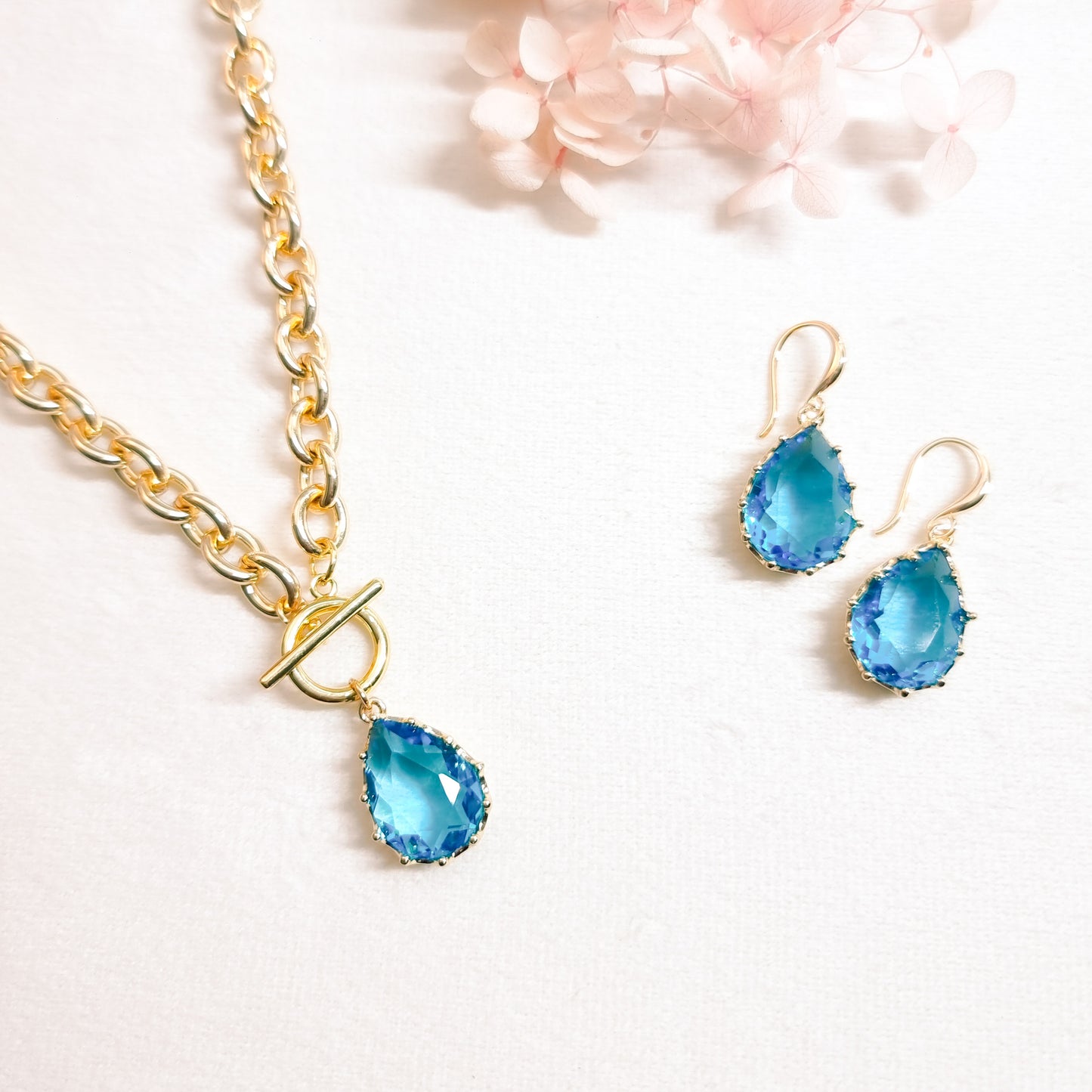 Ketting + Oorringen 24kt Verguld | Blue Stone