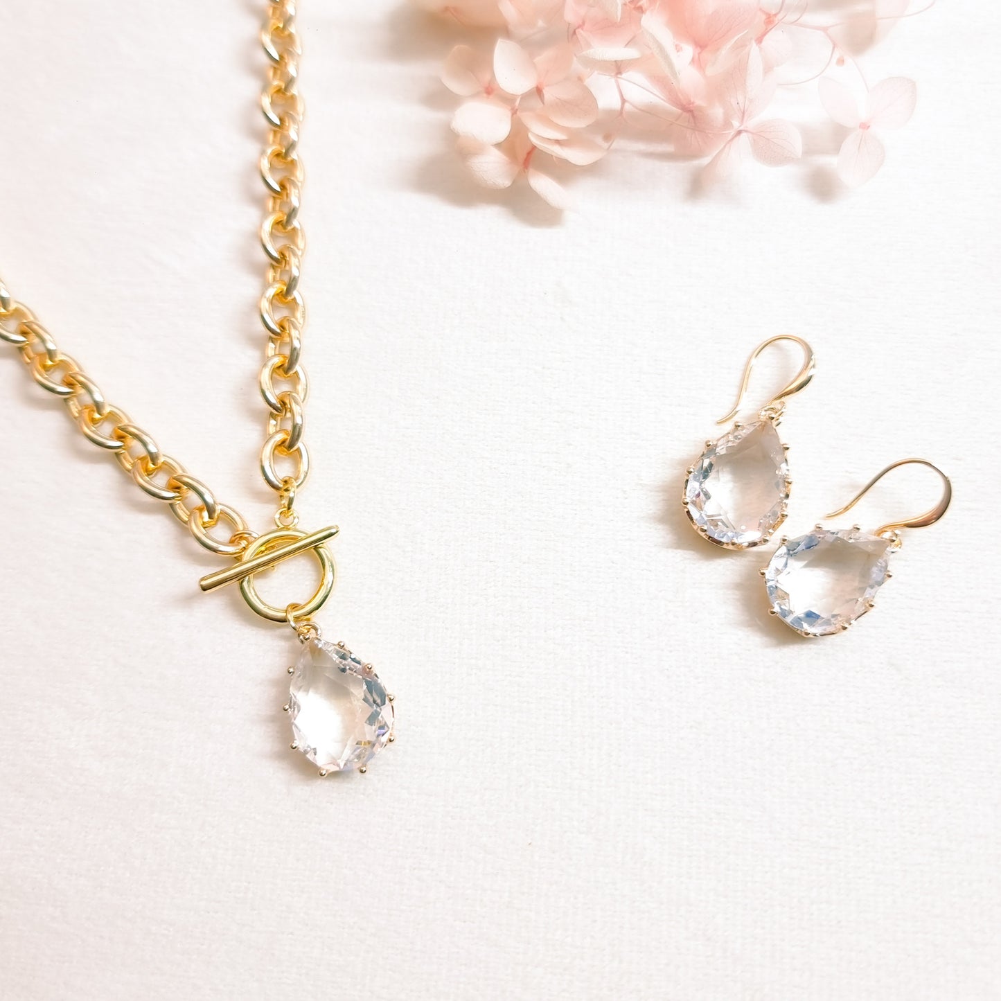 Ketting + Oorringen 24kt Verguld | White Stone