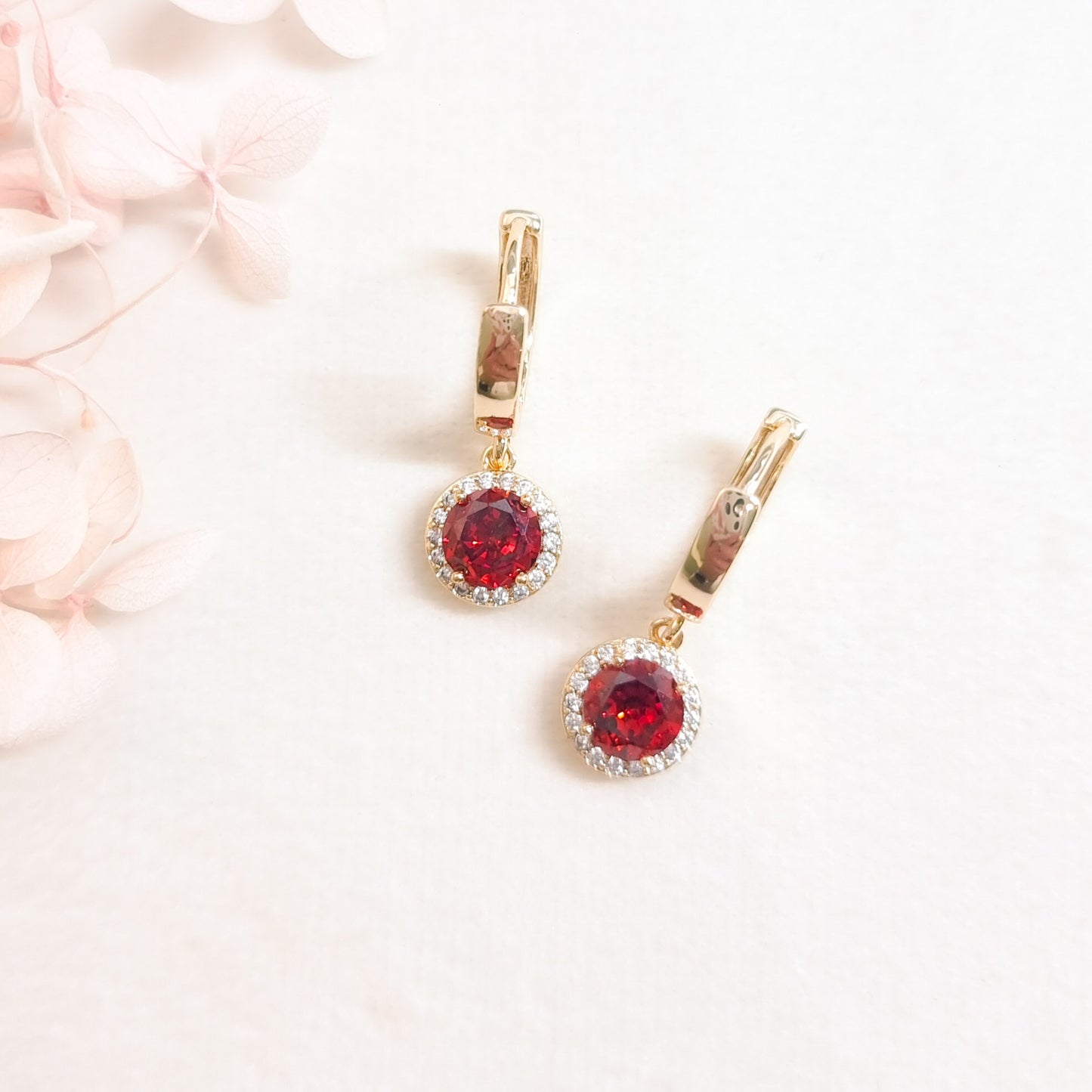 Oorringen 24kt Verguld | Red Zirconia Hoops