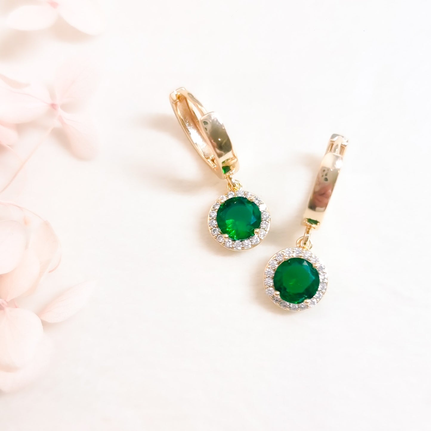 Oorringen 24kt Verguld | Green Zirconia Hoops