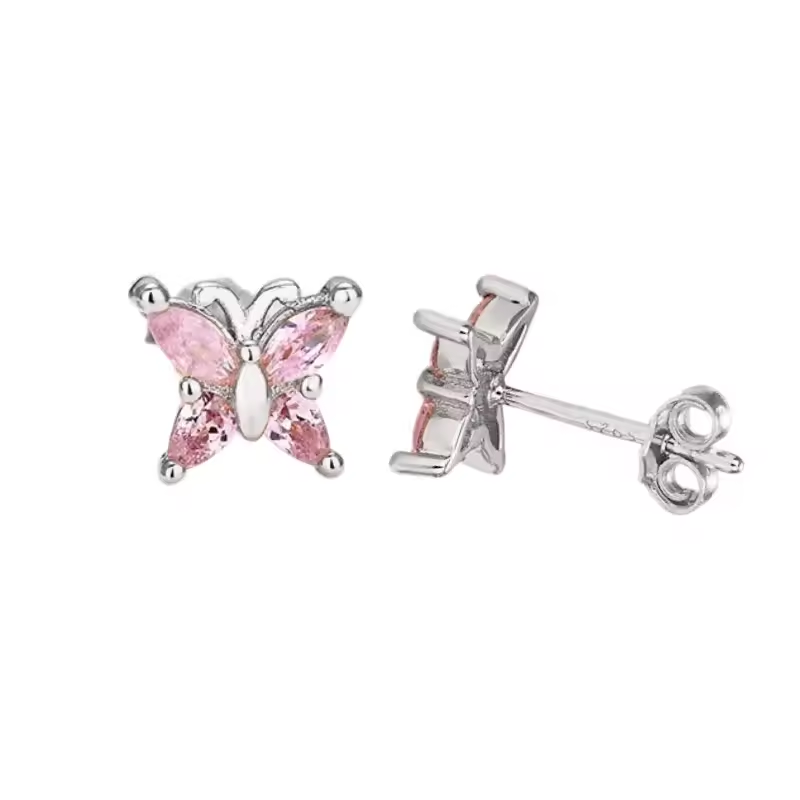 Oorringen 18kt Verguld Zilver | Pink Butterfly Studs