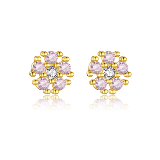 Oorringen 18kt Verguld Zilver | Zirconia Flower Studs