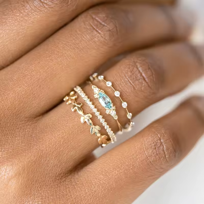 Ring 18kt Verguld Zilver | Aqua Zirkoon