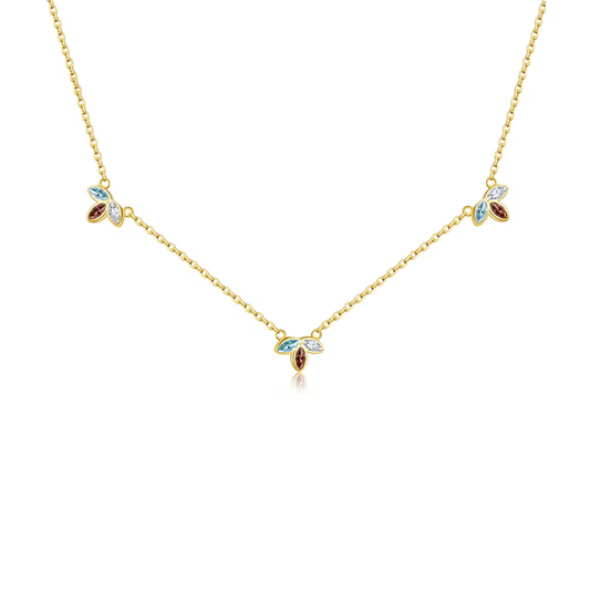 Ketting 18kt Verguld Zilver | Zirkonia Leaf Multi