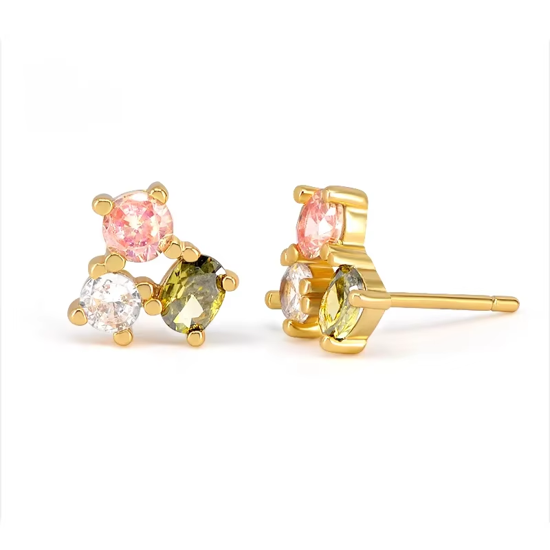 Oorringen 18kt Verguld Zilver | Zirconia Pink - Green