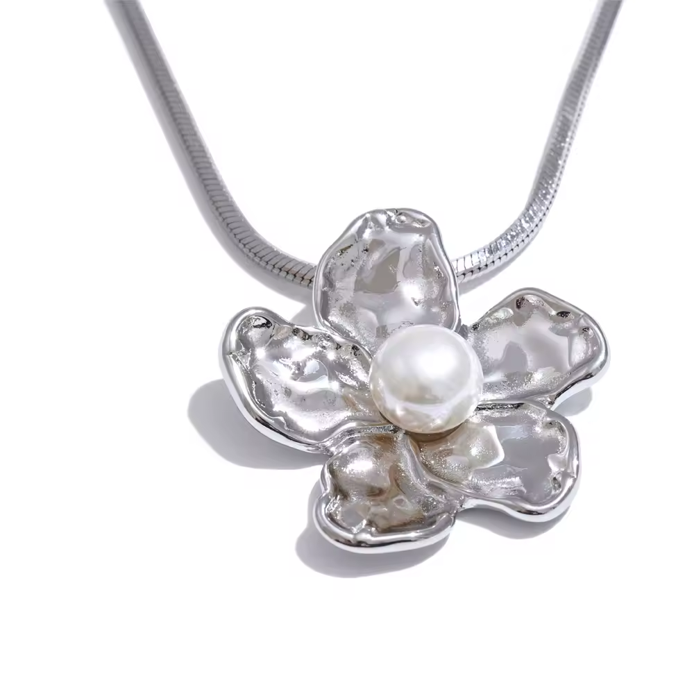 Ketting Edelstaal | Bloem - Parel