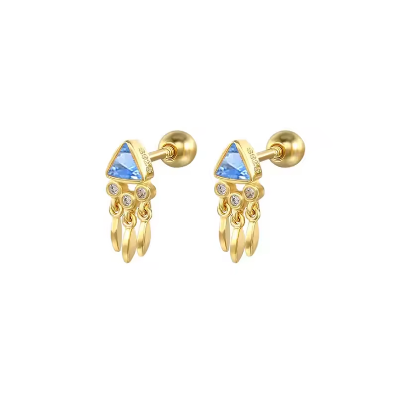 Oorringen 18kt Verguld Zilver | Blue Dangle Studs