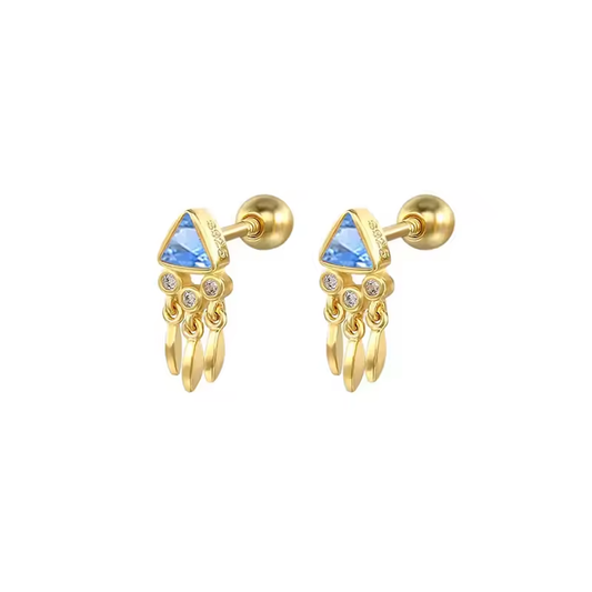 Oorringen 18kt Verguld Zilver | Blue Dangle Studs