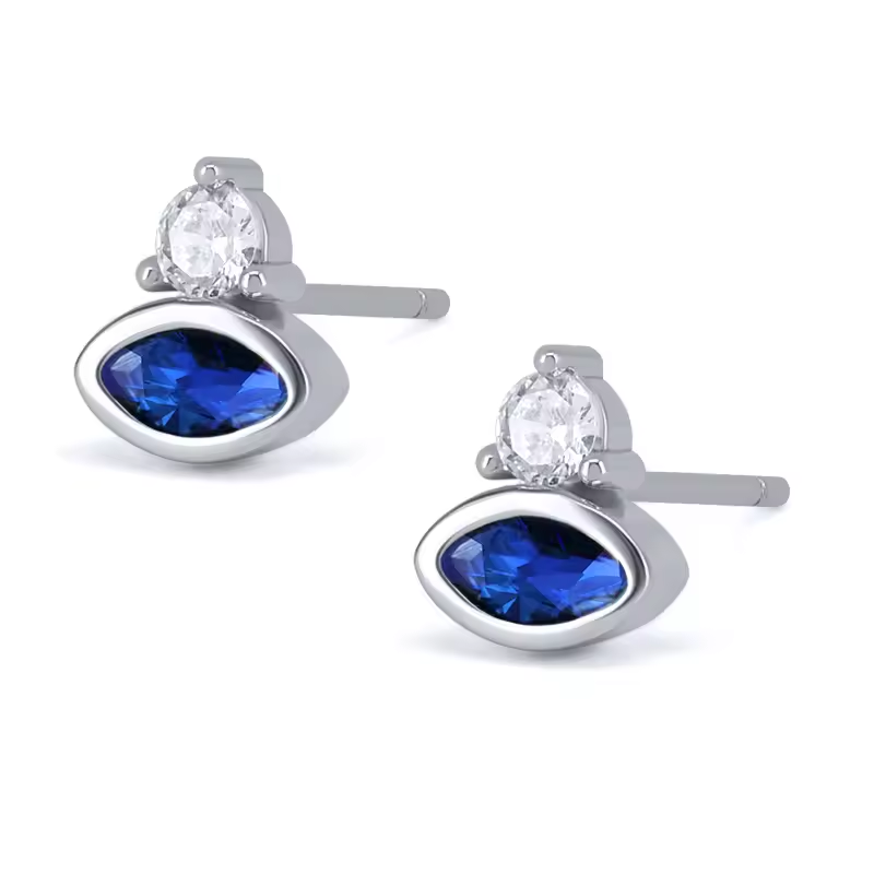 Oorringen 18kt Verguld Zilver | Blue Zirconia Studs