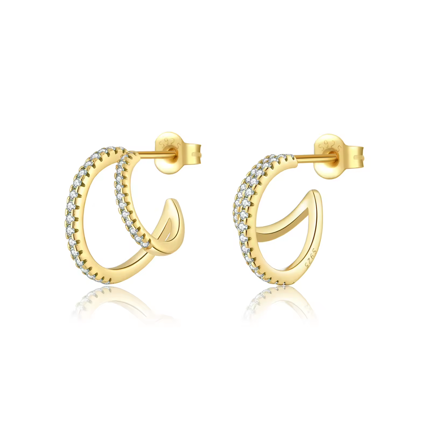 Oorringen 18kt Verguld Zilver | Zirconia Double Hoops