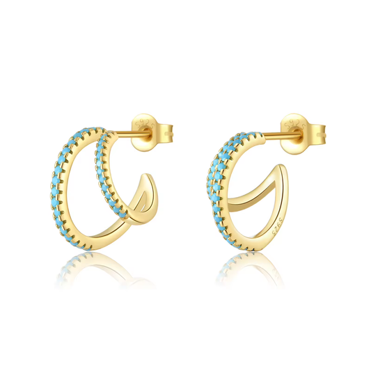 Oorringen 18kt Verguld Zilver | Turquoise Hoops