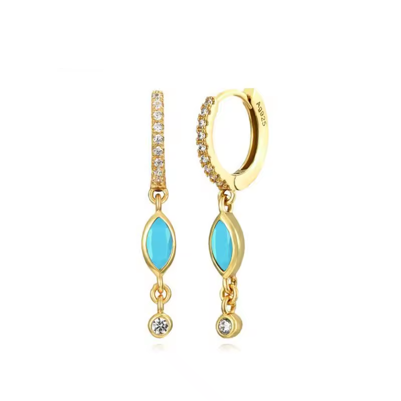 Oorringen 18kt Verguld Zilver | Turquoise Dangle Hoops