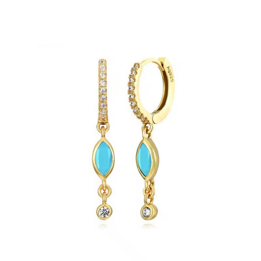 Oorringen 18kt Verguld Zilver | Turquoise Dangle Hoops