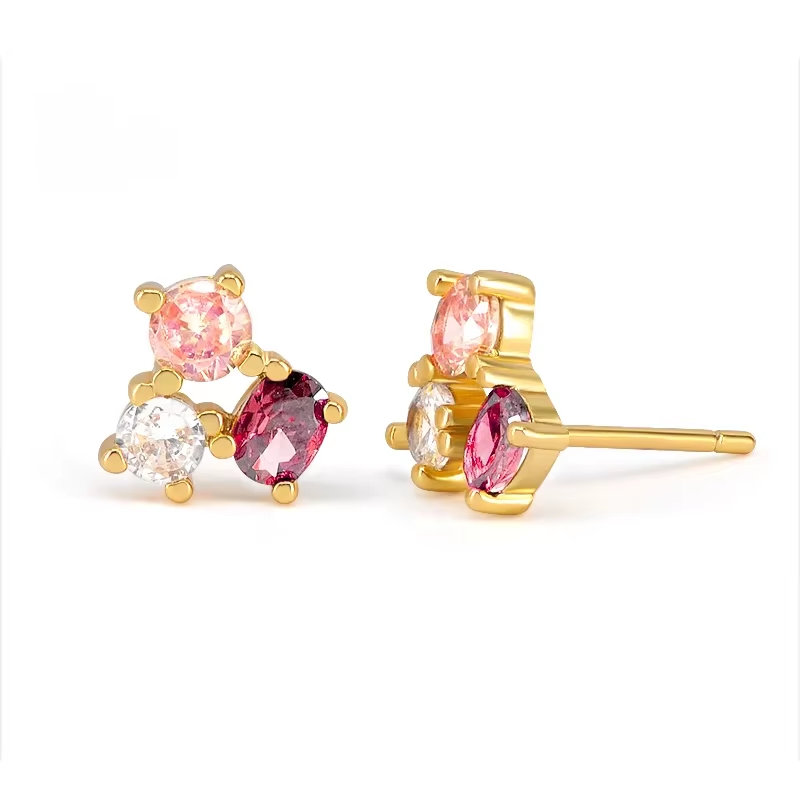 Oorringen 18kt Verguld Zilver | Zirconia Pink - Red