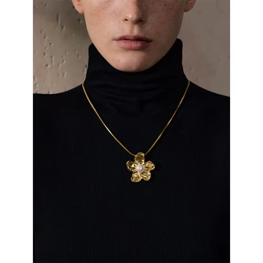 Ketting Edelstaal | Bloem - Parel