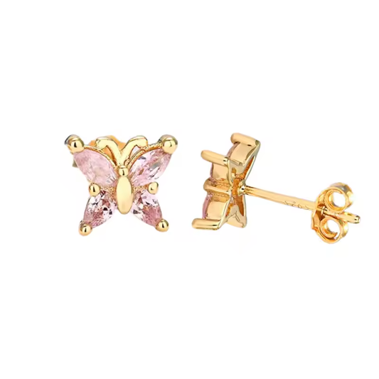 Oorringen 18kt Verguld Zilver | Pink Butterfly Studs