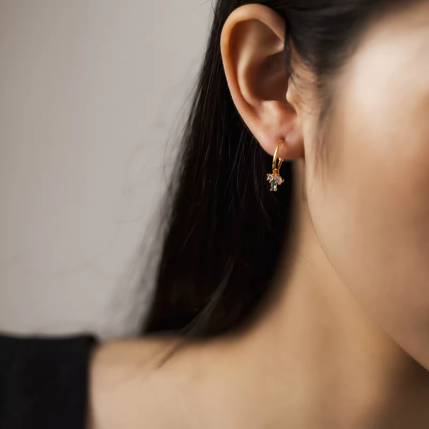 Oorringen 18kt Verguld Zilver | Green Zirconia Hoops