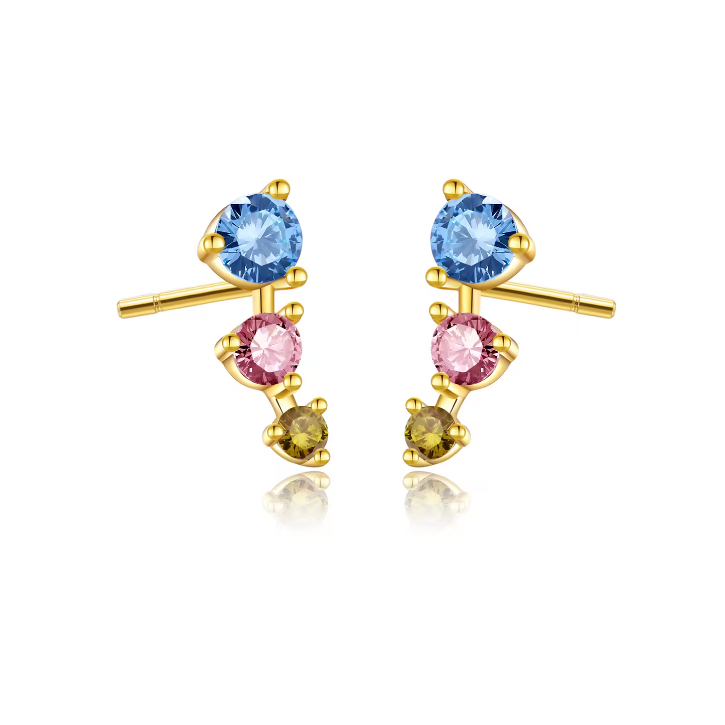 Oorringen 18kt Verguld Zilver | Tricolor Studs