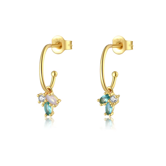Oorringen 18kt Verguld Zilver | Green Zirconia Hoops